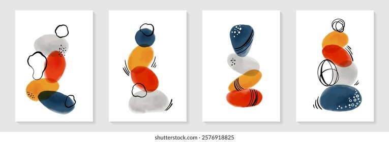 Creative minimalist hand painted Abstract art background with watercolor stain and shape elements vector EPS10. Design for wall decoration, postcard, poster or brochure