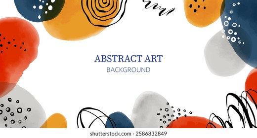 Creative minimalist hand painted Abstract art background with watercolor stain and Hand Drawn doodle Scribble Circle. Design for wall decoration, postcard, poster or brochure