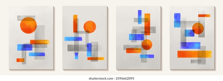  Creative minimalist hand painted Abstract art background with watercolor stain and Hand Drawn doodle Scribble Circle. Design for wall decoration, postcard, poster or brochure