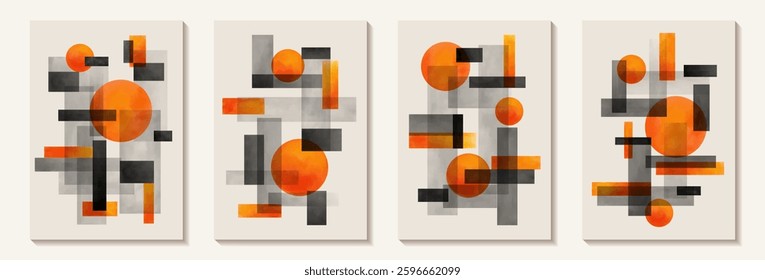  Creative minimalist hand painted Abstract art background with watercolor stain and Hand Drawn doodle Scribble Circle. Design for wall decoration, postcard, poster or brochure