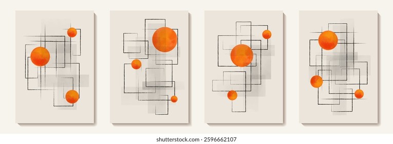  Creative minimalist hand painted Abstract art background with watercolor stain and Hand Drawn doodle Scribble Circle. Design for wall decoration, postcard, poster or brochure