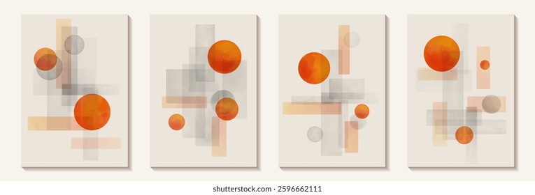  Creative minimalist hand painted Abstract art background with watercolor stain and Hand Drawn doodle Scribble Circle. Design for wall decoration, postcard, poster or brochure