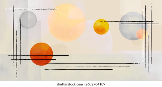 Creative minimalist hand painted Abstract art background with watercolor stain and Hand Drawn doodle Scribble Circle. Design for wall decoration, postcard, poster or brochure	