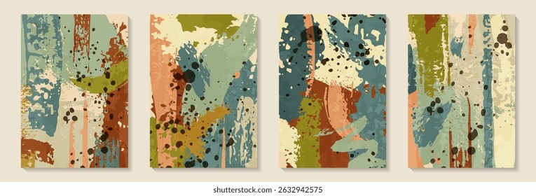Creative minimalist hand painted Abstract art background with brush stroke abstract art vintage colors. Design for wall decoration, postcard, poster or brochure, home decoration.