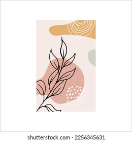 creative minimalist hand painted illustrations of Mid century modern. Natural abstract landscape background. mountain, forest, sea, sky, sun and river