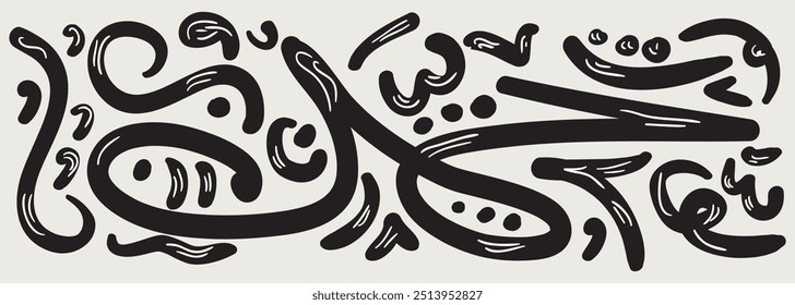 Creative minimalist hand-drawn random lines design contains random freehand Arabic letters without specific meaning in English, spontaneous lines, and vector illustrations.