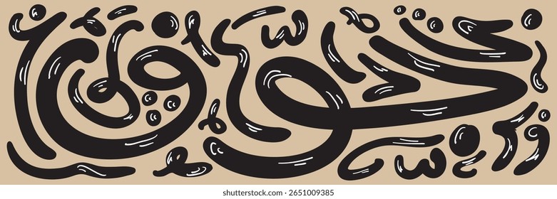 O design de linhas aleatórias desenhadas à mão criativas minimalistas contém letras árabes aleatórias à mão livre sem significado específico em inglês, linhas espontâneas e ilustrações vetoriais.