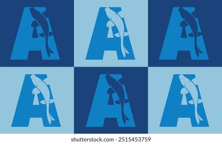 Logotipo creativo minimalista de un pez del icono con la ilustración colorida del diseño del Vector del icono