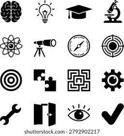Creative and minimalist icon set featuring science education and problemsolving symbols for projects and designs