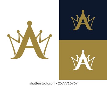 Creative Minimalist Iconic Letter A Crown Logo Design Vector Illustration