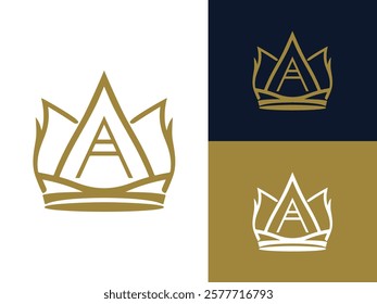 Creative Minimalist Iconic Letter A Crown Logo Design Vector Illustration