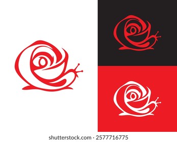 Creative Minimalist Iconic Rose Snail Logo Design Vector Illustration