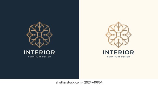 diseño de logotipo interior minimalista creativo. línea de arte de lujo para la tienda de muebles, abstracto, dorado.