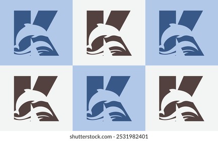 Creative minimalistische k Icon Fish Logo mit bunten Icon Vector Design Illustration.