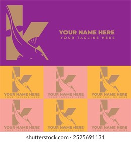 Creative minimalist k Letter Fish Logo with colorful Icon Vector Design Illustration.
