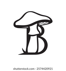 Creative Minimalist Letter B Mushroom Logo Design Silhouette Vector Illustration