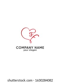 Creative and Minimalist Letter F Heart Logo Design Icon, Editable in Vector Format in Black and White Color