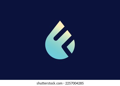 Creative and minimalist letter F water drop logo design template on black background