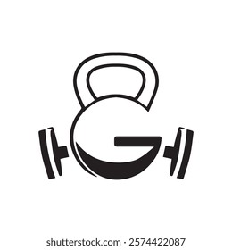 Creative Minimalist Letter G Kettlebell Logo Design Silhouette Vector Illustration