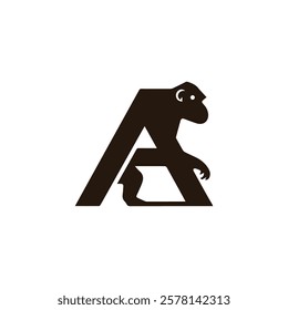 Creative Minimalist Letter A Gorilla Head Logo Design Silhouette Vector Illustration