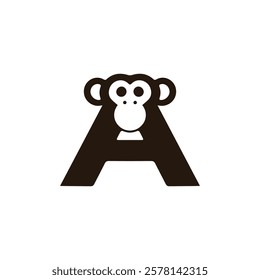 Creative Minimalist Letter A Gorilla Head Logo Design Silhouette Vector Illustration