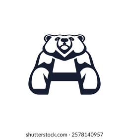 Creative Minimalist Letter H Bear Logo Design Silhouette Vector Illustration