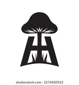 Creative Minimalist Letter H Mushroom Logo Design Silhouette Vector Illustration