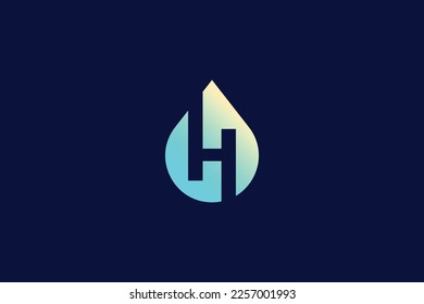 Creative and minimalist letter H water drop logo design template on black background