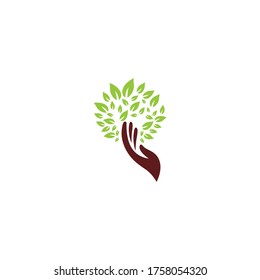Creative minimalist letter hand and tree logo