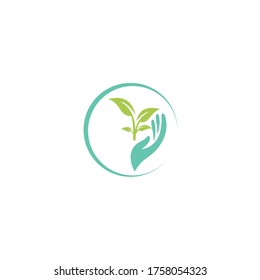 Logotipo de letra minimalista creativa, mano y árbol