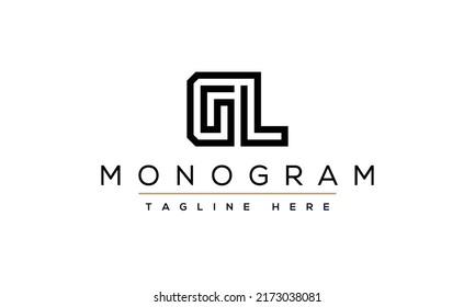 Creative and Minimalist Letter LG GL Logo Design Icon, Editable in Vector Format in Black and White Color