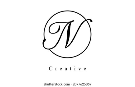 Icono de diseño de círculo con logotipo N de carta creativa y minimalista, editable en formato vector en color negro y blanco