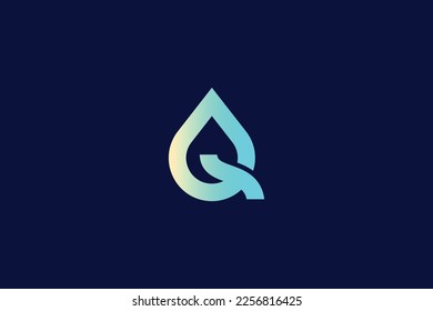 Creative and minimalist letter Q water drop logo design template on black background