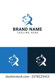 Creative Minimalist Letter R Dog Head Logo Design Vector Illustration