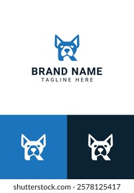 Creative Minimalist Letter R Dog Head Logo Design Vector Illustration