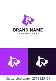 Creative Minimalist Letter R Dog Head Logo Design Vector Illustration