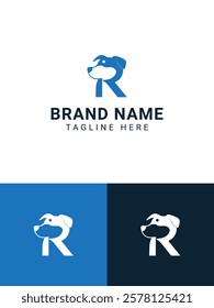 Creative Minimalist Letter R Dog Head Logo Design Vector Illustration