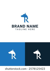 Creative Minimalist Letter R Dog Head Logo Design Vector Illustration