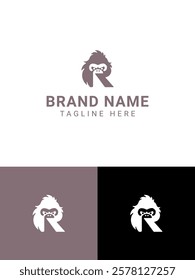 Creative Minimalist Letter R Gorilla Face Logo Design