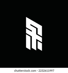 Resumen de la letra inicial logotipo ST o TS en color blanco aislado en fondo negro