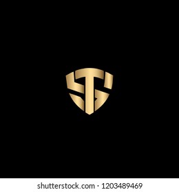 Creative and Minimalist Letter TS Logo Design Icon, Editable in Vector Format in Black and Gold Color