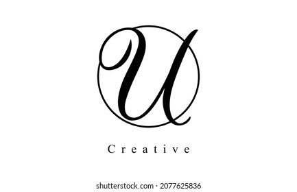 Creative and Minimalist Letter U Logo circle Design Icon, Editable in Vector Format in Black and White Color