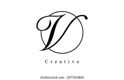 Icono de diseño de círculo de logotipo de carta V creativa y minimalista, editable en formato vector en color blanco y negro