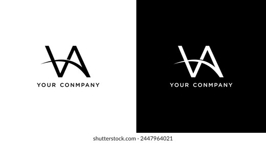 Diseño creativo y minimalista del icono del logotipo de la letra VA en color blanco y negro