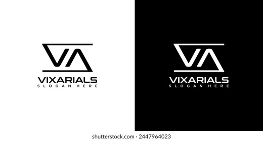 Diseño creativo y minimalista del icono del logotipo de la letra VA en color blanco y negro
