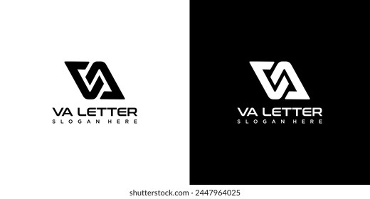 Diseño creativo y minimalista del icono del logotipo de la letra VA en color blanco y negro