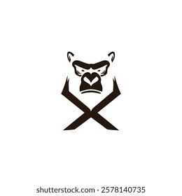 Creative Minimalist Letter X Gorilla Head Logo Design Silhouette Vector Illustration