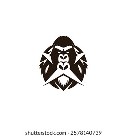 Creative Minimalist Letter X Gorilla Head Logo Design Silhouette Vector Illustration