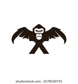 Creative Minimalist Letter X Gorilla Head Logo Design Silhouette Vector Illustration