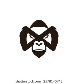 Creative Minimalist Letter X Gorilla Head Logo Design Silhouette Vector Illustration